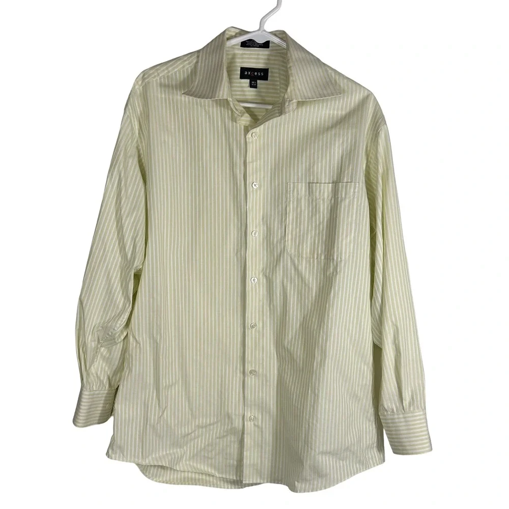 Axcess Mens Dress Shirt 15.5 32-33 Lime Green White Pinstripe No Iron Cotton